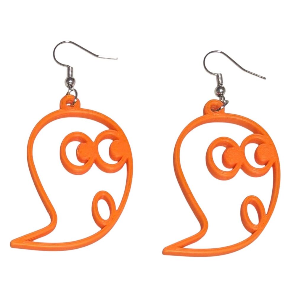 3D Printed Earrings - 2.5" x 1.25" Ghost - ORANGE - X008-09
